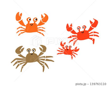手描き風のカニのイラスト 3点セット 手描き風のカニのイラスト 3点セット 139763110