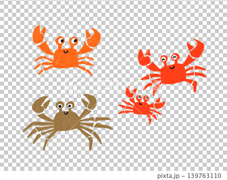 手描き風のカニのイラスト 3点セット 手描き風のカニのイラスト 3点セット 139763110
