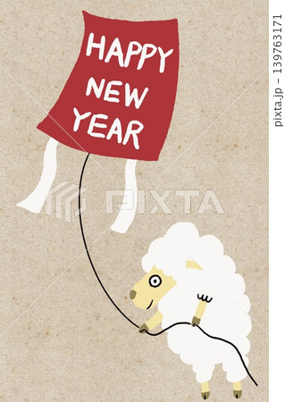 和紙背景の凧あげをするかわいいヒツジの年賀状イラスト HAPPY NEW YEAR 和紙背景の凧あげをするかわいいヒツジの年賀状イラスト HAPPY NEW YEAR 139763171