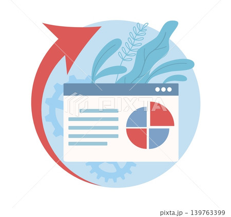 Online workflow analysis. Testing of internet platform, program consistency, no failures, dashboard interface, web report with charts, business presentation, vector cartoon isolated concept Online workflow analysis. Testing of internet platform, program consistency, no failures, dashboard interface, web report with charts, business presentation, vector cartoon isolated concept 139763399