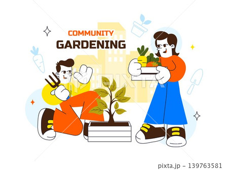Community Gardening Vector Illustration Featuring Urban Farming, People Planting Together, Sustainable Green Lifestyle and Neighborhood Garden Design 139763581