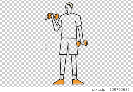 両手にダンベルを持ち筋トレをする男性 139763685