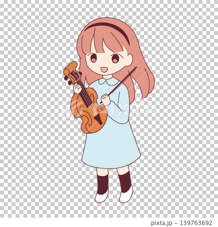 Illustration of a girl holding a violin Illustration of a girl holding a violin 139763692