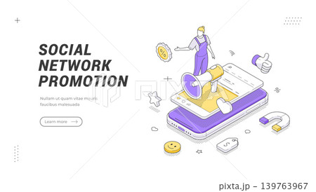 Social Network Promotion Isometric Vector Illustration Banner Template Social Network Promotion Isometric Vector Illustration Banner Template 139763967
