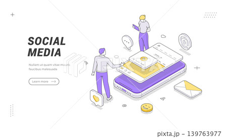 Social Media Isometric Vector Illustration Banner Template For Marketing Social Media Isometric Vector Illustration Banner Template For Marketing 139763977