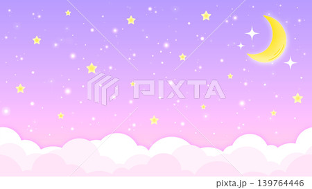 夜空　月　雲　ゆめかわ　夢かわいい　背景 139764446