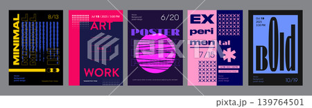 Abstract cover typography template. Posters layouts with graphic bright compositions with dots, grids, striped circles, clean simple geometric. Modern banners set in retro design. Vector illustration. Abstract cover typography template. Posters layouts with graphic bright compositions with dots, grids, striped circles, clean simple geometric. Modern banners set in retro design. Vector illustration. 139764501