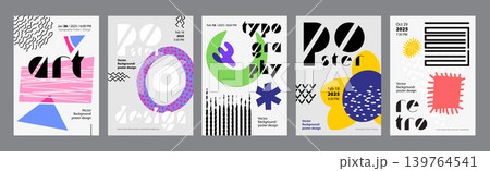 Abstract cover typography template. Posters layouts with bright colors, collage of artistic vibrant dynamic shapes and geometric forms. Social media banners set in retro design. Vector illustration. Abstract cover typography template. Posters layouts with bright colors, collage of artistic vibrant dynamic shapes and geometric forms. Social media banners set in retro design. Vector illustration. 139764541