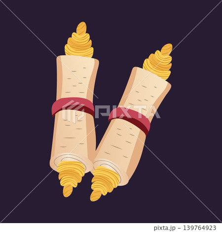 Old magic scrolls in flat design. Mystery manuscripts with magician reading. Vector illustration isolated. 139764923