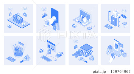 Shopping 3d isometric concept set with isometric icons design for web. Collection of online purchases at stores or supermarkets, bargain prices in mobile app, credit card payment. Vector illustration Shopping 3d isometric concept set with isometric icons design for web. Collection of online purchases at stores or supermarkets, bargain prices in mobile app, credit card payment. Vector illustration 139764965