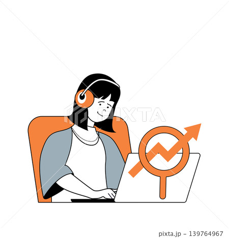 Business and finance concept with cartoon people in flat design for web. Woman accounting and doing financial report with growth chart. Vector illustration for social media banner, marketing material. Business and finance concept with cartoon people in flat design for web. Woman accounting and doing financial report with growth chart. Vector illustration for social media banner, marketing material. 139764967
