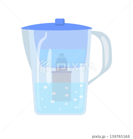 Water filter pitcher in flat design. Kitchen purification plastic jug. Vector illustration isolated. Water filter pitcher in flat design. Kitchen purification plastic jug. Vector illustration isolated. 139765168