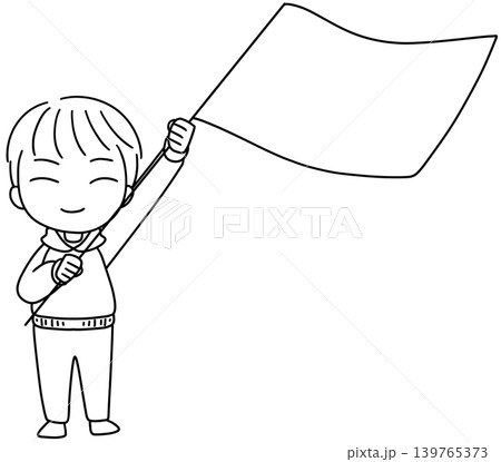旗を振る男性の線画イラスト 139765373