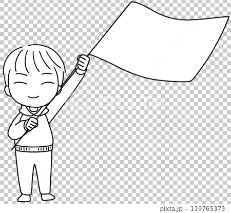 旗を振る男性の線画イラスト 139765373