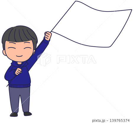 旗を振る男性のイラストべた塗り 139765374