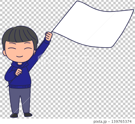 旗を振る男性のイラストべた塗り 139765374