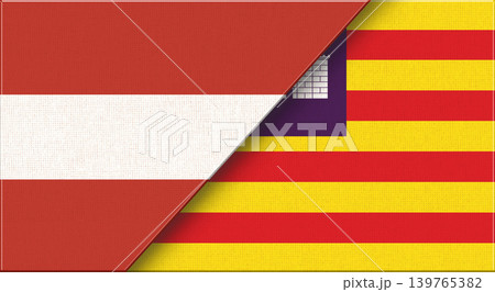Double Flag Austria and Balearic Islands on Fabric Texture Double Flag Austria and Balearic Islands on Fabric Texture 139765382