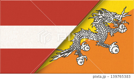 Flags of Austria and Bhutan. Austrian and Bhutanese National flags on Fabric 139765383