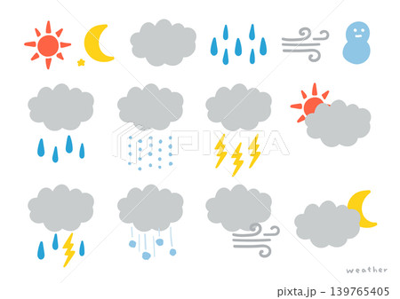 手描き風のシンプルな天気アイコンセット 手描き風のシンプルな天気アイコンセット 139765405