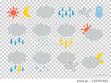 手描き風のシンプルな天気アイコンセット 手描き風のシンプルな天気アイコンセット 139765405