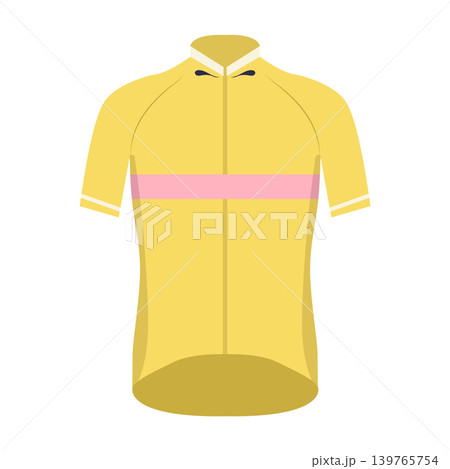 Yellow cycling jersey in flat design. Biking clothing, textile t-shirt. Vector illustration isolated. 139765754