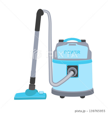 Blue vacuum cleaner in flat design. Retro hoover, housekeeping appliance. Vector illustration isolated. Blue vacuum cleaner in flat design. Retro hoover, housekeeping appliance. Vector illustration isolated. 139765955