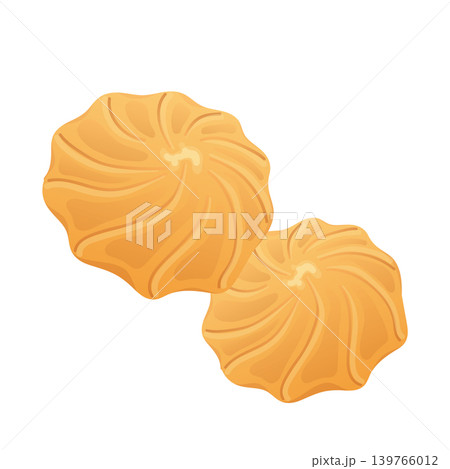 Shortbread cookies in flat design. Crunchy biscuit dessert with swirls. Vector illustration isolated. 139766012
