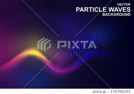 Abstract background with gradient colors waves with particles structure wave with dynamic liquid effect. Vibrant wallpaper with glowing curve dots texture and flow digital mesh. Vector illustration Abstract background with gradient colors waves with particles structure wave with dynamic liquid effect. Vibrant wallpaper with glowing curve dots texture and flow digital mesh. Vector illustration 139766203
