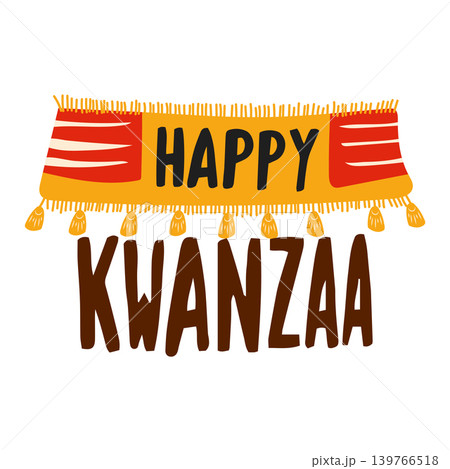 Happy Kwanzaa in flat design. Holiday greeting text with banner flag. Vector illustration isolated. 139766518