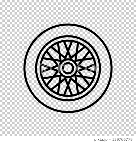 Vintage Wire Spoke Car Rim and Tire Icon 139766779