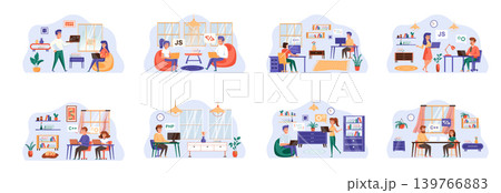 Software testing bundle of scenes with flat people characters. Developers debugging digital application conceptual situations. oftware testing, search of program bugs cartoon vector illustration Software testing bundle of scenes with flat people characters. Developers debugging digital application conceptual situations. oftware testing, search of program bugs cartoon vector illustration 139766883