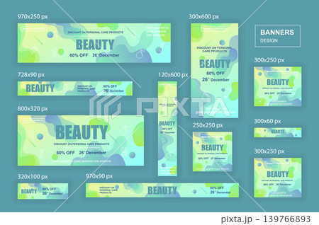 Collection web banners different sizes for mobile and social networks, poster, shopping ads, marketing material. Bundle banners for product promotion, beauty and cosmetics, fashion, natural product. Collection web banners different sizes for mobile and social networks, poster, shopping ads, marketing material. Bundle banners for product promotion, beauty and cosmetics, fashion, natural product. 139766893