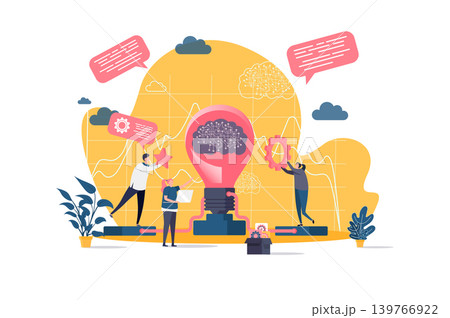 Brainstorming concept in flat style. Creative team generate and development business project scene. Innovation solution, new startup launch. Vector illustration with people characters in situation. Brainstorming concept in flat style. Creative team generate and development business project scene. Innovation solution, new startup launch. Vector illustration with people characters in situation. 139766922