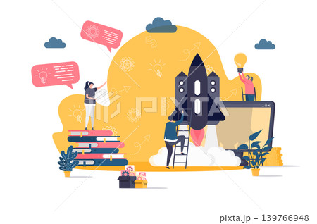 Startup project concept in flat style. Team of startup founders launching new project scene. Innovation solution development web banner. Vector illustration with people characters in work situation. Startup project concept in flat style. Team of startup founders launching new project scene. Innovation solution development web banner. Vector illustration with people characters in work situation. 139766948