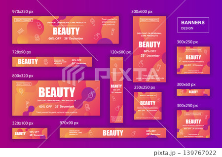 Collection web banners different sizes for mobile and social networks, poster, shopping ads, marketing material. Bundle banners for product promotion, beauty and cosmetics, fashion, natural product. Collection web banners different sizes for mobile and social networks, poster, shopping ads, marketing material. Bundle banners for product promotion, beauty and cosmetics, fashion, natural product. 139767022