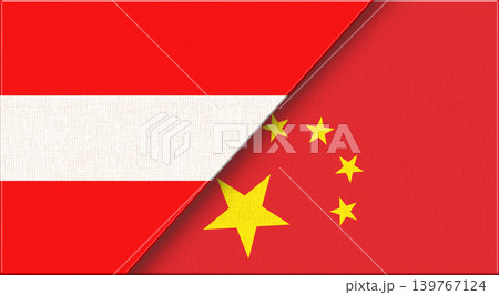 Double Flag of Austria and China on Fabric Texture. Austrian and Chinese flags Double Flag of Austria and China on Fabric Texture. Austrian and Chinese flags 139767124