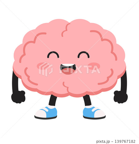 Happy Cartoon Brain Character With Smile Happy Cartoon Brain Character With Smile 139767182