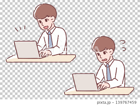 ノートパソコンで仕事をする男性のイラスト表情差分 ノートパソコンで仕事をする男性のイラスト表情差分 139767459