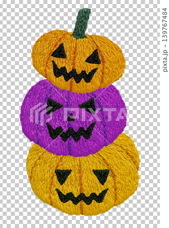 【ハロウィンのおばけカボチャのタワー】手刺繍イラスト素材 139767484