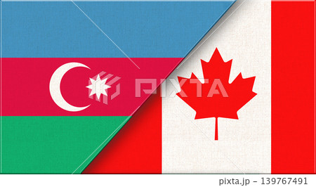 Double Flag of Azerbaijan and Canada on Fabric Texture 139767491