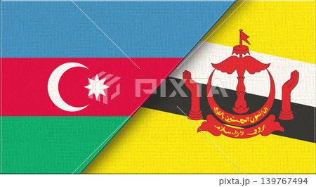 Double Flag of Azerbaijan and Brunei on Fabric Texture. Double Flag of Azerbaijan and Brunei on Fabric Texture. 139767494