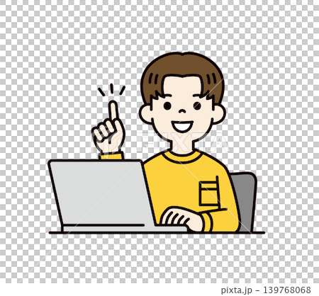 upper body vector illustration of a young male student taking an online class/lecture/lesson. upper body vector illustration of a young male student taking an online class/lecture/lesson. 139768068
