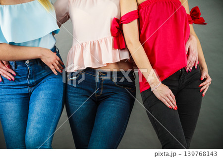 Unrecognizable women presenting outfit Unrecognizable women presenting outfit 139768143