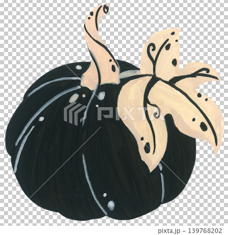Black and white pumpkin hand drawn illustration, autumn squash gourd with leaves botanical, spooky Halloween harvest decor. Black and white pumpkin hand drawn illustration, autumn squash gourd with leaves botanical, spooky Halloween harvest decor. 139768202