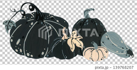 Black and white pumpkin hand drawn illustration, autumn squash gourd with leaves botanical, spooky Halloween harvest decor. Black and white pumpkin hand drawn illustration, autumn squash gourd with leaves botanical, spooky Halloween harvest decor. 139768207