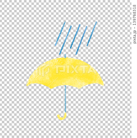 水彩風の開いた黄色い傘と雨のデフォルメイラスト 背景透過 水彩風の開いた黄色い傘と雨のデフォルメイラスト 背景透過 139768318