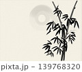 An artistic ink painting of bamboo stalks with leaves and a soft, circular motif resembling a moon 139768320