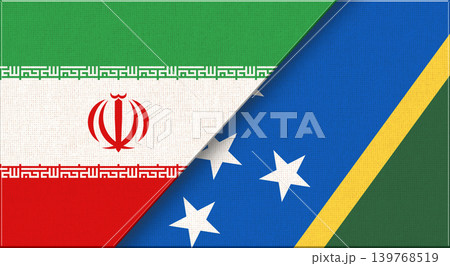 Double flag of Iran and Solomon Islands on fabric texture. Two flags together. Double flag of Iran and Solomon Islands on fabric texture. Two flags together. 139768519