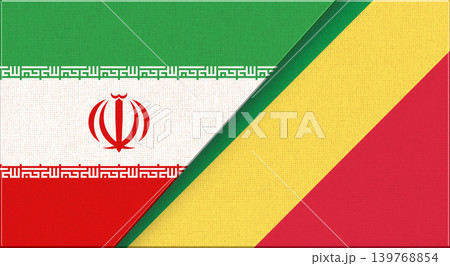 Iran and Republic of Congo flags on fabric for diplomacy and sport events Iran and Republic of Congo flags on fabric for diplomacy and sport events 139768854