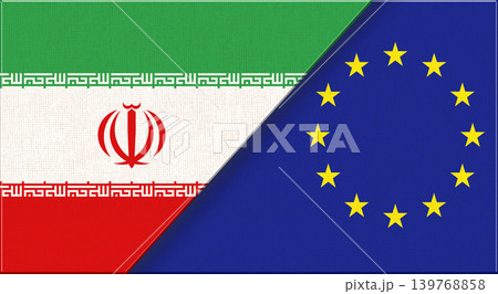 Iran and European Union flags on fabric for diplomacy. international diplomacy Iran and European Union flags on fabric for diplomacy. international diplomacy 139768858